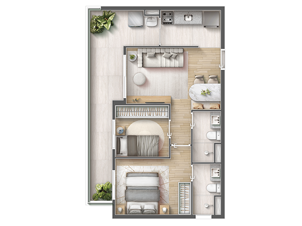 54M² - 2 Dorms 1 Suíte